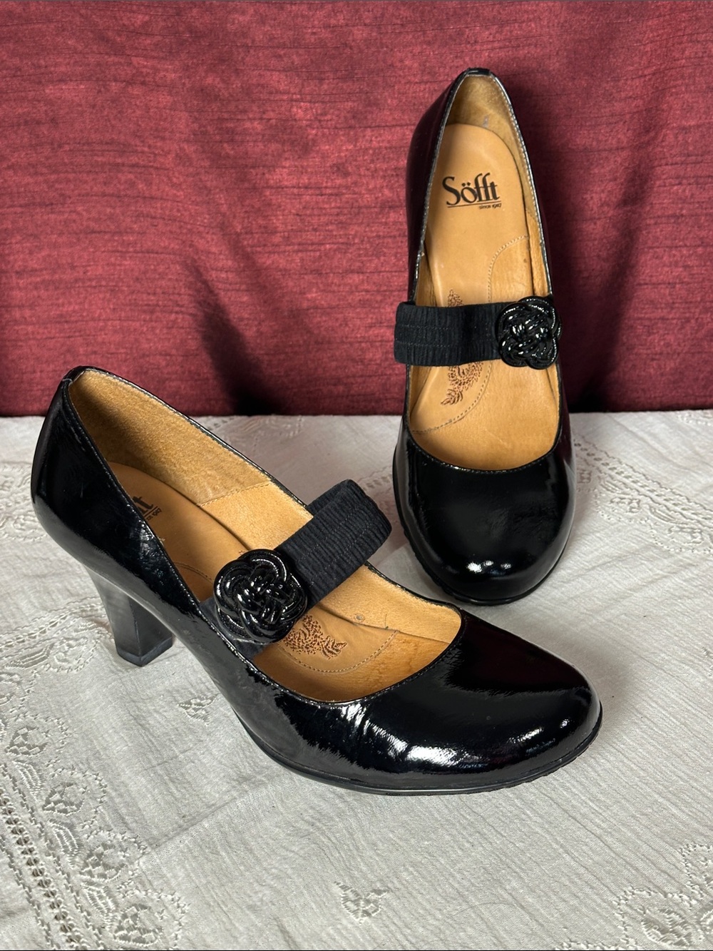 🖤 Söfft Black Patent Mary Jane Heels 8.5M Like New 🌸